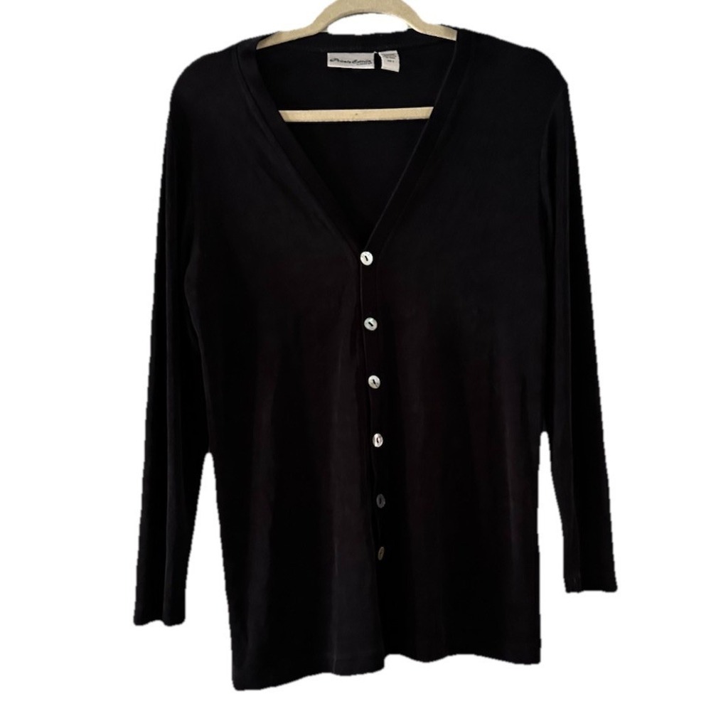 Chicos 0 Black Long Sleeve‎ Slinky Knit Cardigan Women Size Small Button Front